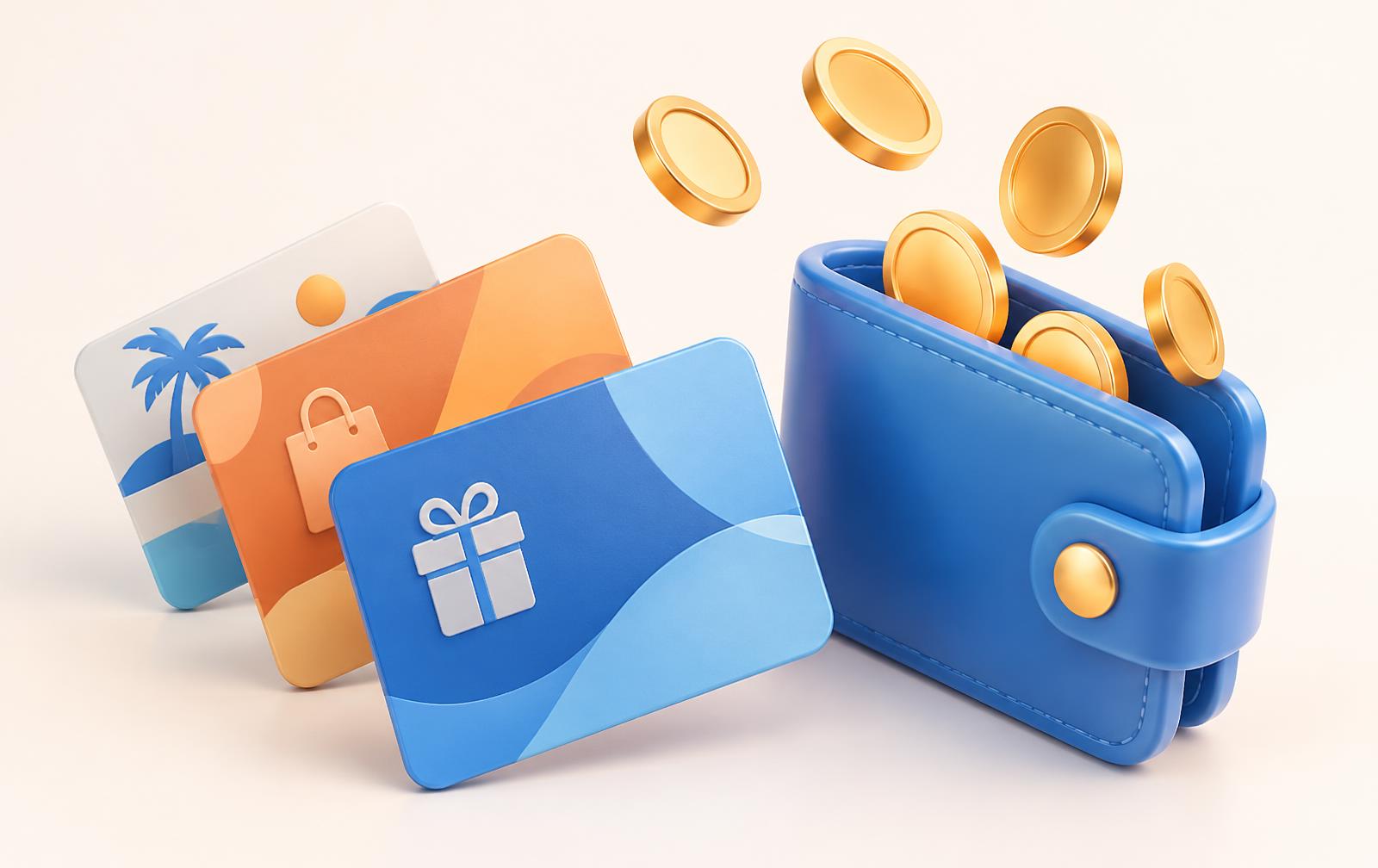 Voucher cards next to a business wallet